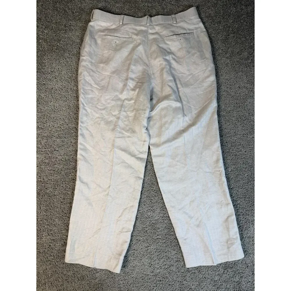 Cubavera Pants Mens 38x30 Beige Linen Rayon Pleated Classic Fit Pockets